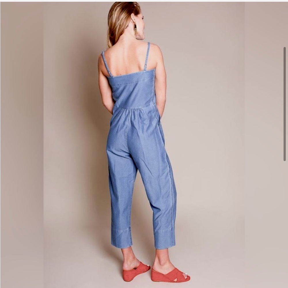 Caron Callahan Bethany Square Neck Sleeveless Denim Jumpsuit Blue LIKE NEW - Picture 2 of 16